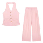 Odette Buttoned Vest & Straight-Leg Pants Set
