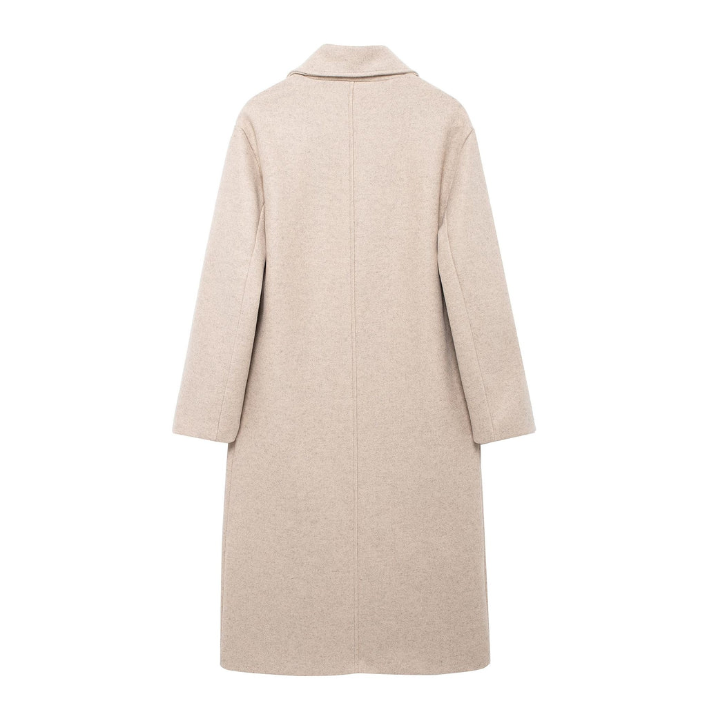 Hh feminino inverno casual mistura de lã entalhado lapela gola casaco chique trespassado trench coats oversized feminino jaquetas longas