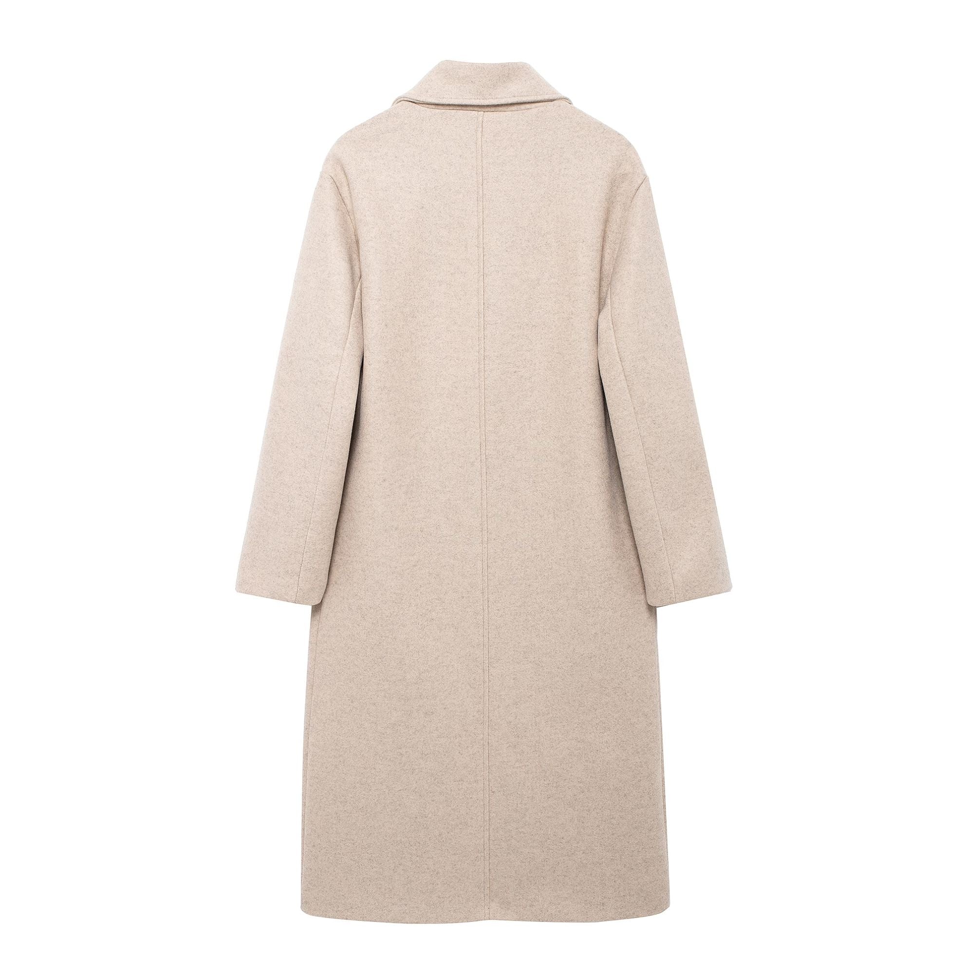 Hh feminino inverno casual mistura de lã entalhado lapela gola casaco chique trespassado trench coats oversized feminino jaquetas longas