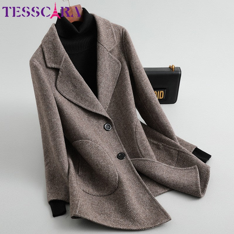 TESSCARA Mulheres Outono Inverno De Lã Mistura Básica Jaqueta Casaco Feminino Cashmere Quente Trench Office Manto Casacos Casacos & Coats