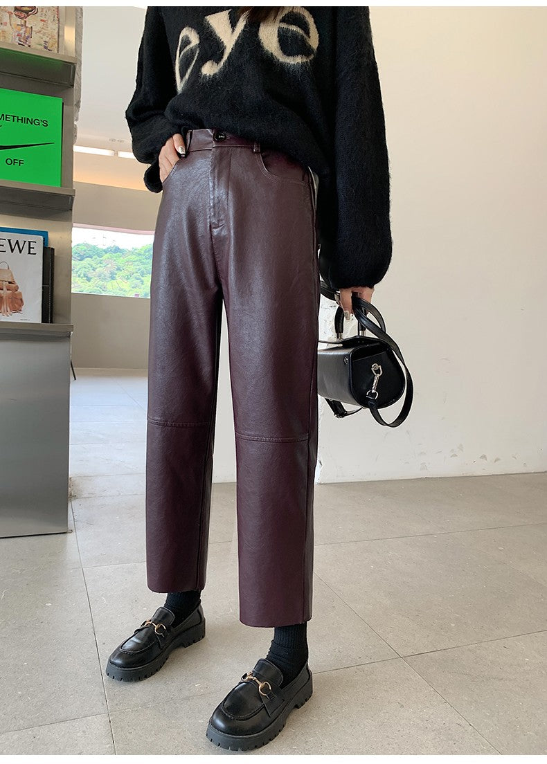 Seoulish Faux Leather Wide-Leg Pants