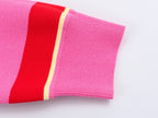 Polo de Malha Listrado Rosa e Vermelho 2026 - Blusa Feminina de Manga Longa com Gola Dobrável, Solta, para Uso Casual Diário na Primavera e Outono