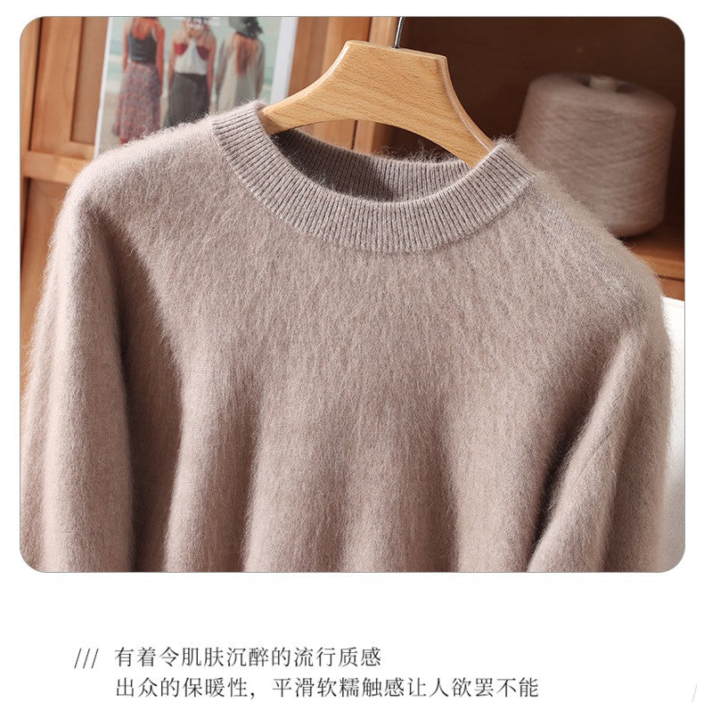 Outono e inverno novo suéter de caxemira de vison feminino curto grosso semi-gola alta camisa de fundo cor sólida simples topo