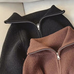 Meia gola zip camisola feminina pullovers de malha macia manga longa curto jumper outono inverno adolescente-menina roupa de moda coreana