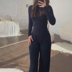 Elena Round-Neck Blouse & Elastic-Waist Pants Set