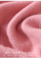 Outono e inverno novo suéter de caxemira de vison feminino curto grosso semi-gola alta camisa de fundo cor sólida simples topo
