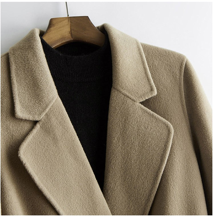 Casaco Feminino CAIXINGLE de Lã 100% com Cinto, Elegante e Moderno, em Lã e Caxemira, Estilo Aberto