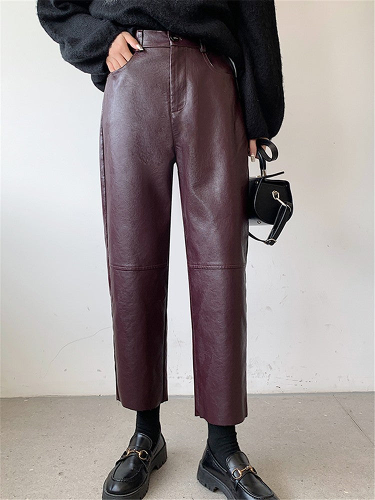 Seoulish Faux Leather Wide-Leg Pants