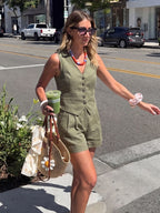 Piper Slim V-Neck Vest & Pleated Shorts Set