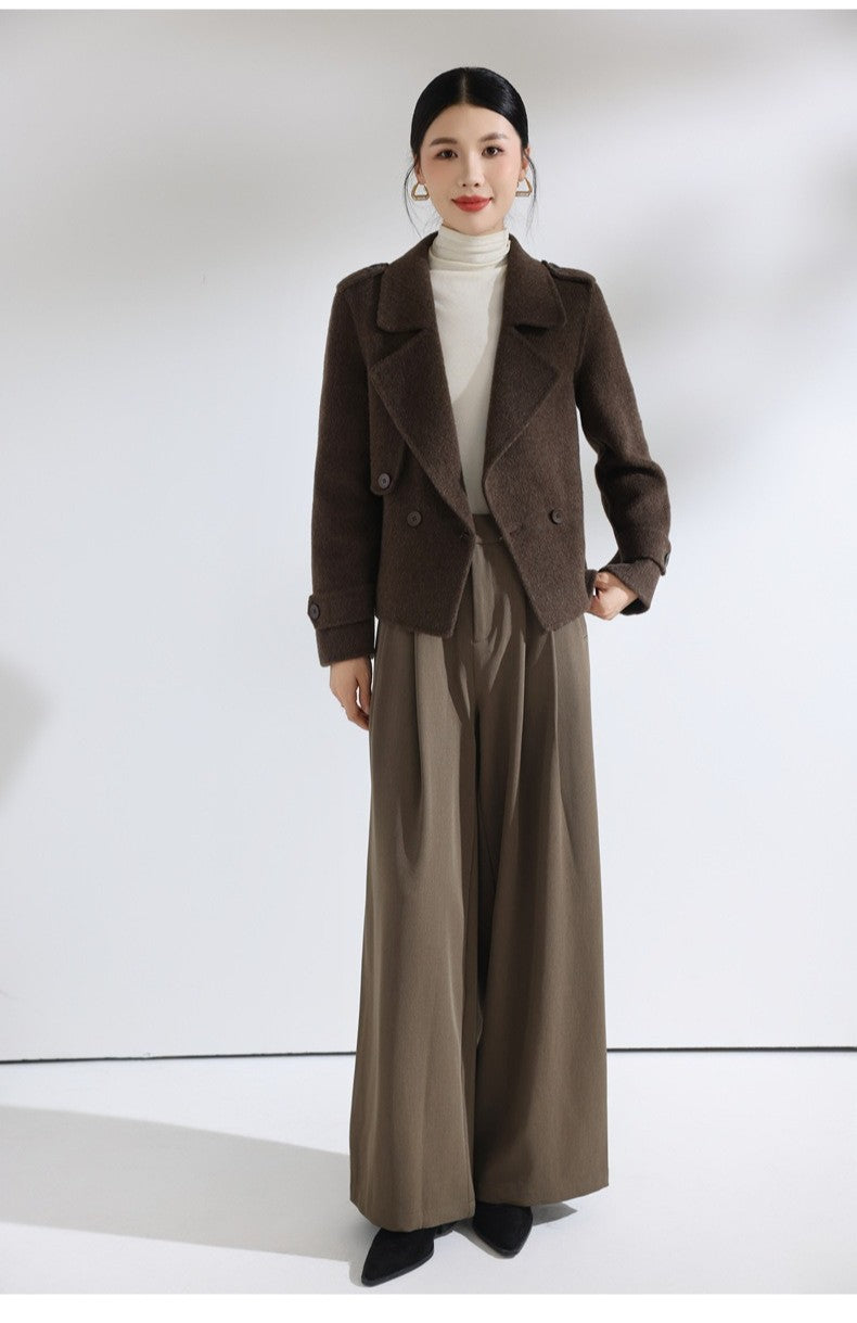 Novo Casaco de Lã Curto de Dupla Frente para Mulheres, Moda Slim Fit, Casaco Casual com Lapela, Quente para o Inverno 2026