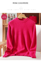 Outono e inverno novo suéter de caxemira de vison feminino curto grosso semi-gola alta camisa de fundo cor sólida simples topo