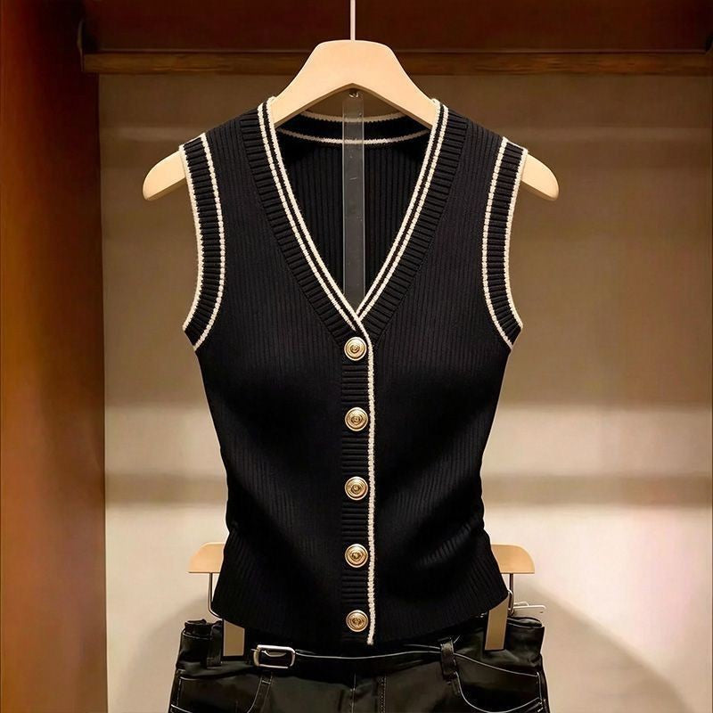 Monique Contrast-Trim Knit Vest
