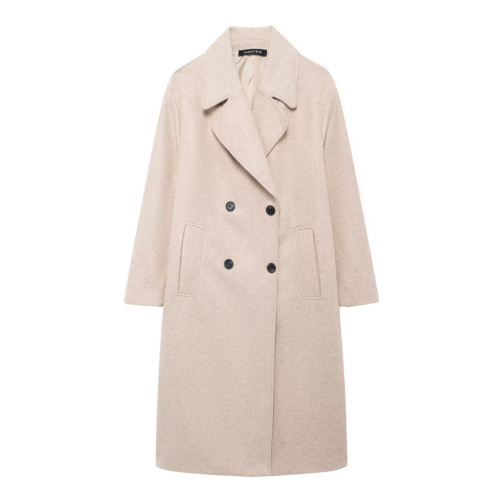 Hh feminino inverno casual mistura de lã entalhado lapela gola casaco chique trespassado trench coats oversized feminino jaquetas longas