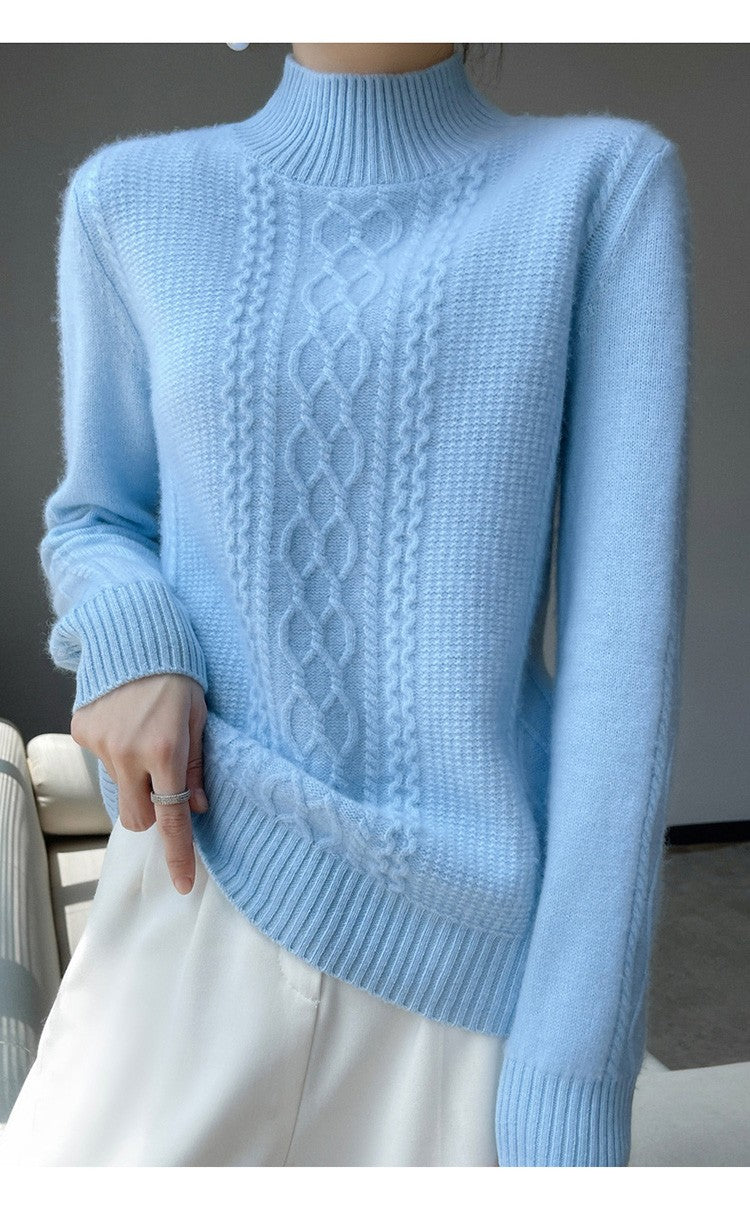Camiseta Feminina de Gola Alta para Outono e Inverno, Suéter de Cashmere que Emite Calor, Manga Longa, Ajuste Regular