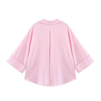 Camisa de Manga Larga HipSeam para Mulheres, Primavera, Com Barra Assimétrica e Botões, Camisas Simples com Gola Johnny