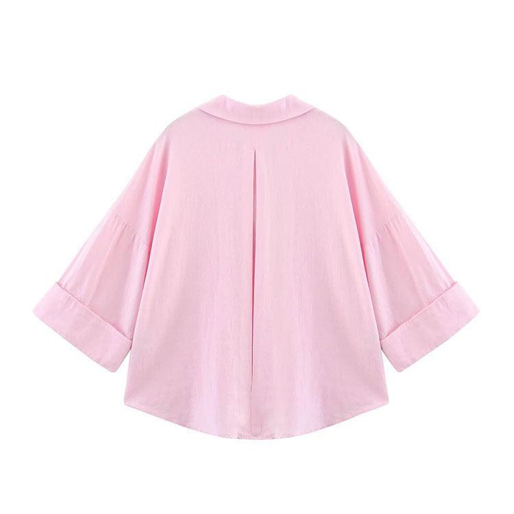 Camisa de Manga Larga HipSeam para Mulheres, Primavera, Com Barra Assimétrica e Botões, Camisas Simples com Gola Johnny