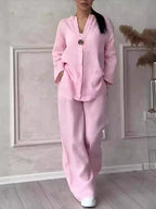 Wren Cotton-Linen Blouse & Wide-Leg Pants Set