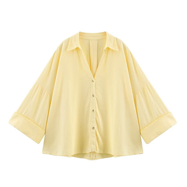 Camisa de Manga Larga HipSeam para Mulheres, Primavera, Com Barra Assimétrica e Botões, Camisas Simples com Gola Johnny