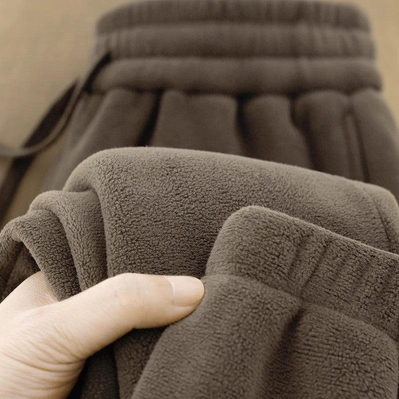 Calças Esportivas Femininas de Fleece Dupla Face Engrossadas para Inverno, Uso Externo, Quentes, Forradas com Orlon, Estilo C...