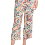Multi-Needle Elastic Shirred Waist Pullover Crop Woven Pant - Multi