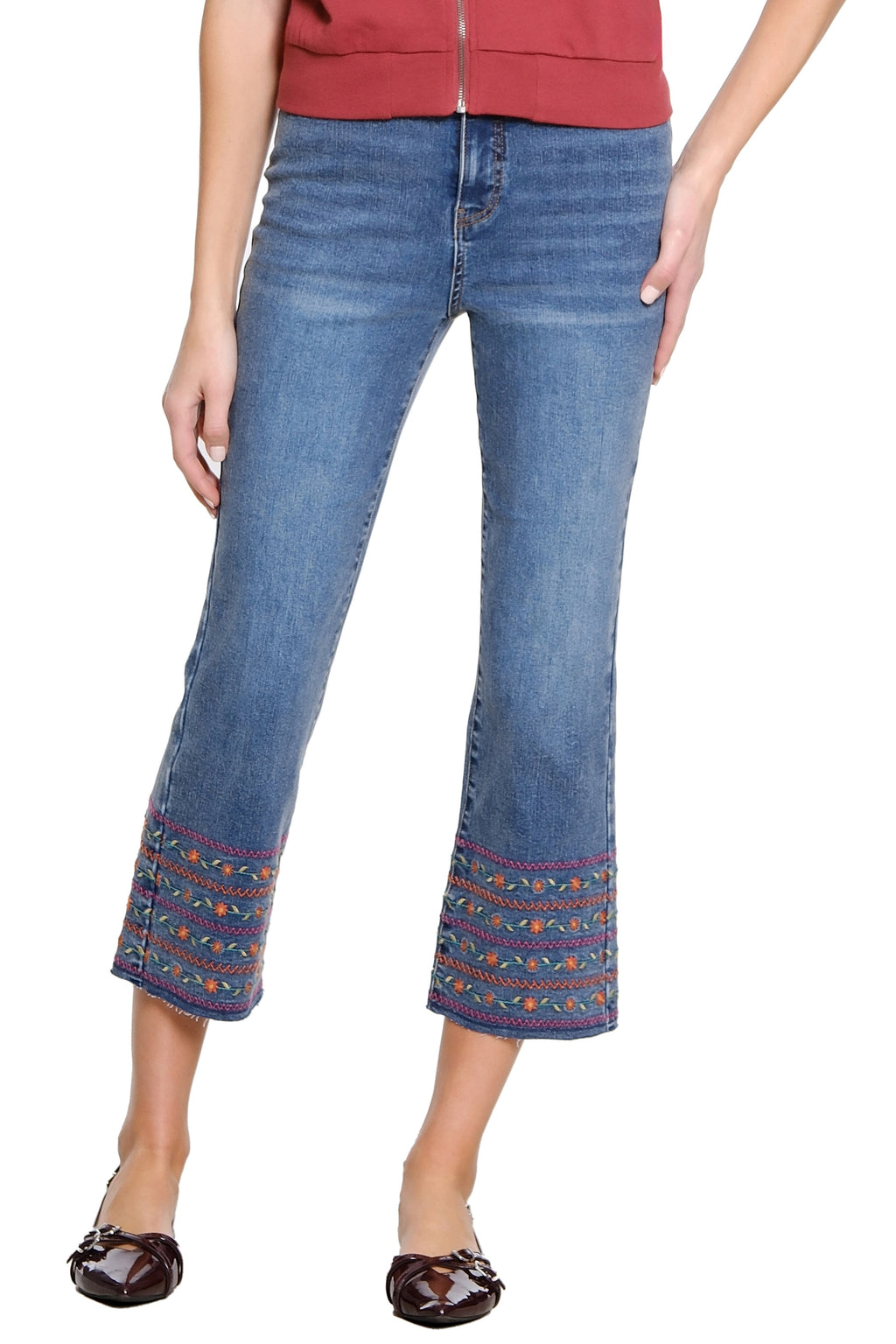 Embroidered Hem Kick Crop Jean - Dark Indigo