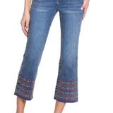 Embroidered Hem Kick Crop Jean - Dark Indigo