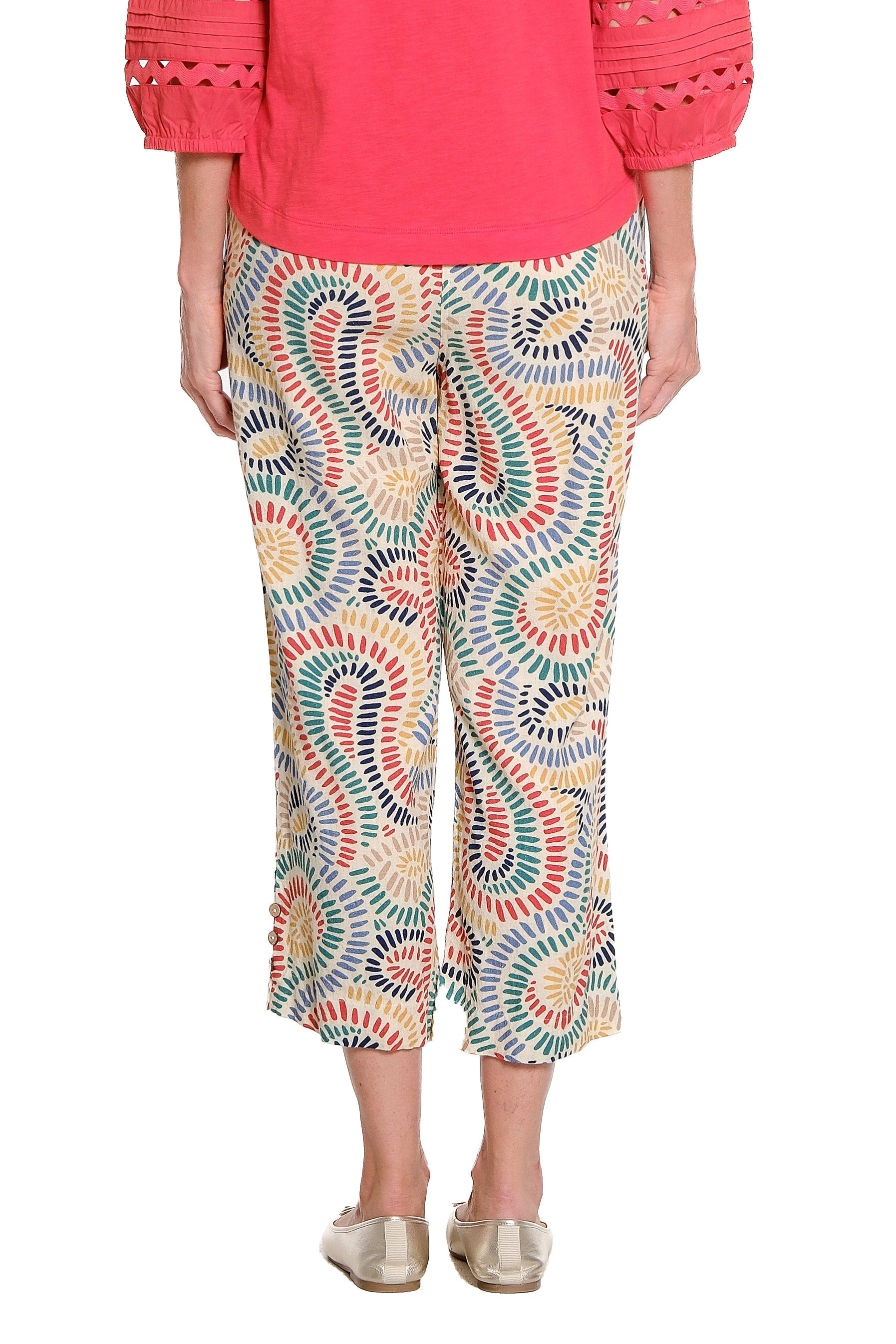 Multi-Needle Elastic Shirred Waist Pullover Crop Woven Pant - Multi