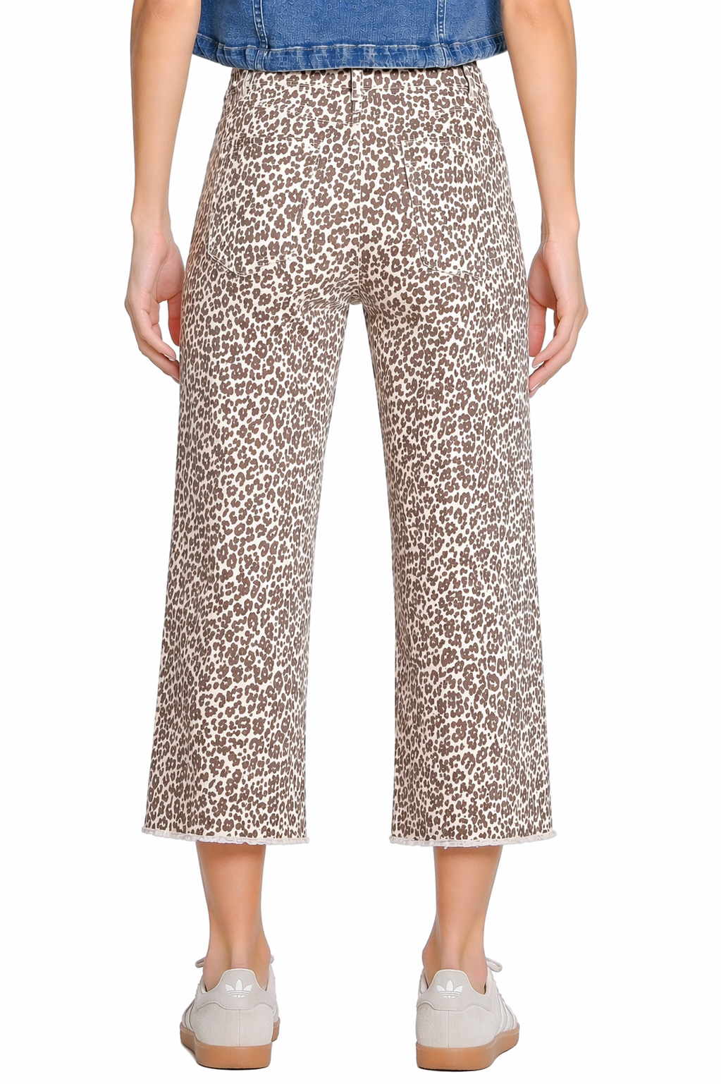 Wide Leg Crop Jean with Pleated Pocket Detail - Neutral Animal Print