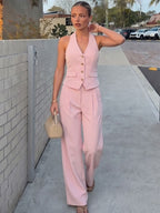 Odette Buttoned Vest & Straight-Leg Pants Set