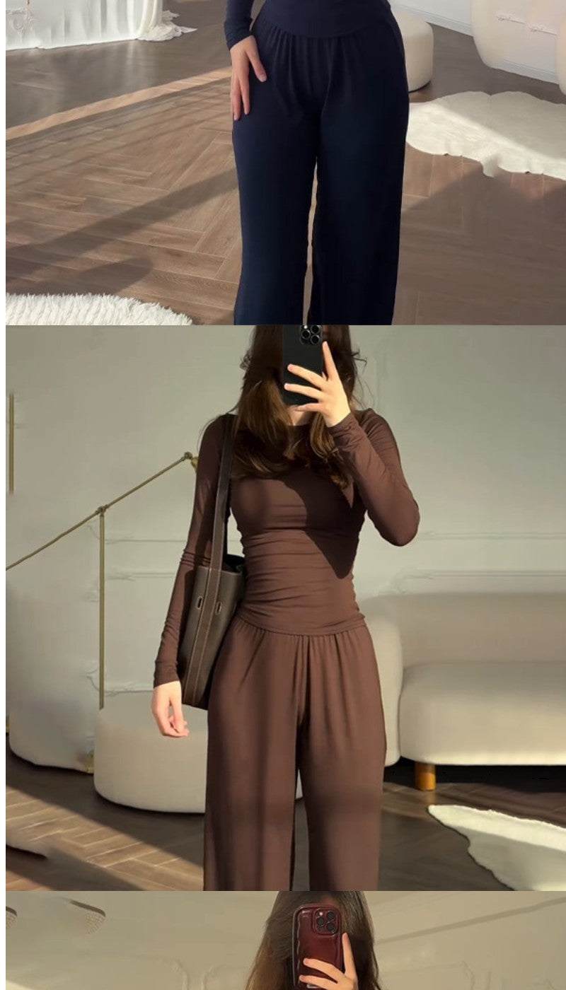 Elena Round-Neck Blouse & Elastic-Waist Pants Set