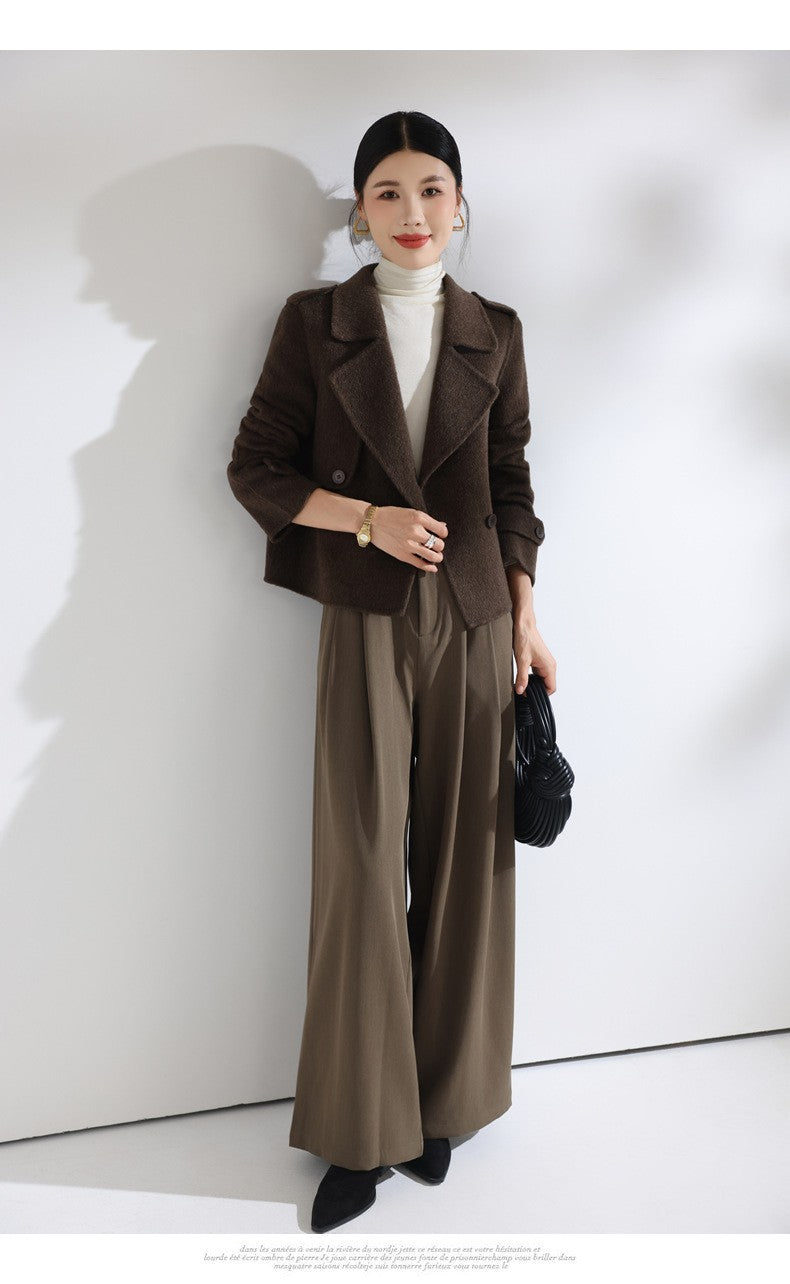 Novo Casaco de Lã Curto de Dupla Frente para Mulheres, Moda Slim Fit, Casaco Casual com Lapela, Quente para o Inverno 2026