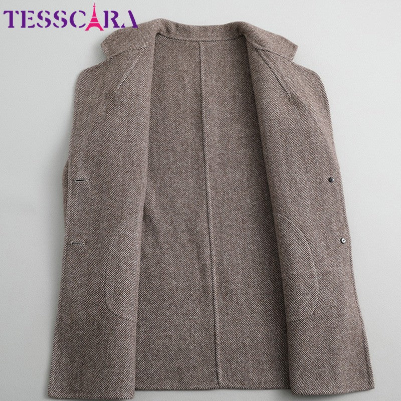 TESSCARA Mulheres Outono Inverno De Lã Mistura Básica Jaqueta Casaco Feminino Cashmere Quente Trench Office Manto Casacos Casacos & Coats