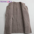 TESSCARA Mulheres Outono Inverno De Lã Mistura Básica Jaqueta Casaco Feminino Cashmere Quente Trench Office Manto Casacos Casacos & Coats