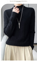 Camiseta Feminina de Gola Alta para Outono e Inverno, Suéter de Cashmere que Emite Calor, Manga Longa, Ajuste Regular