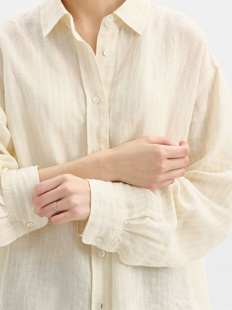 Rosalind Striped Linen-Ramie Long Sleeve Shirt