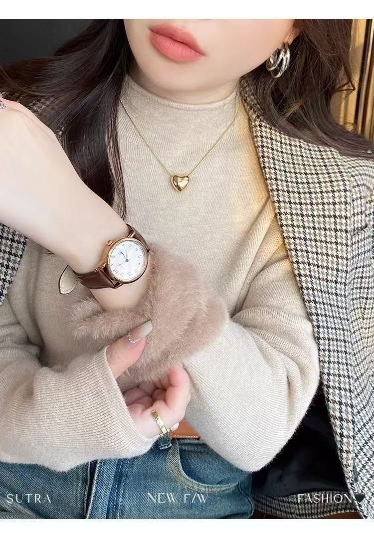 Branco de malha velo forrado meia gola alta camisola moda feminina outono inverno interior usar base camisa integrada velo topo