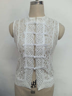 Blusas Femininas Vintage de Renda, Camisas Casuais de Verão com Gola Vazada, Elegantes com Bordado e Manga Bufante, Blusas Sexy