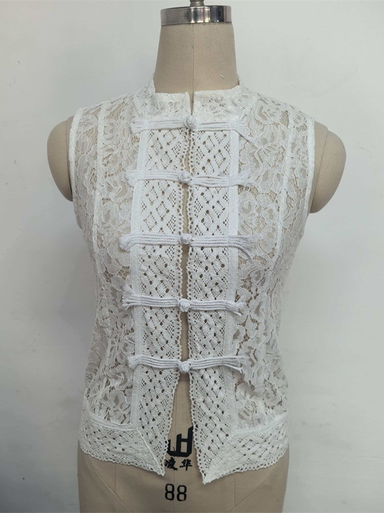 Blusas Femininas Vintage de Renda, Camisas Casuais de Verão com Gola Vazada, Elegantes com Bordado e Manga Bufante, Blusas Sexy