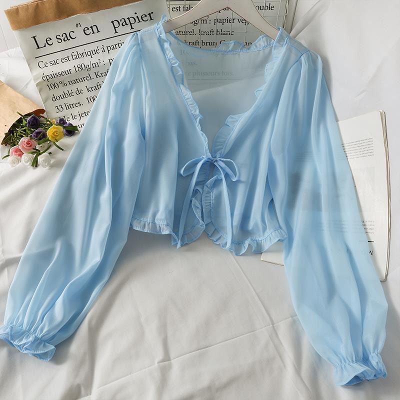 Mimi Lace Bow Ruffle Sun-Protection Cardigan