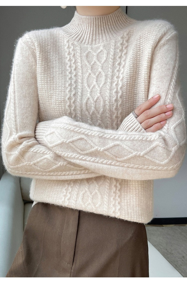 Camiseta Feminina de Gola Alta para Outono e Inverno, Suéter de Cashmere que Emite Calor, Manga Longa, Ajuste Regular
