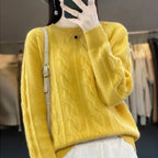 Feminino 100% lã merino camisola o pescoço manga longa cashmere malhas pulôver aliselect moda outono inverno roupas topos