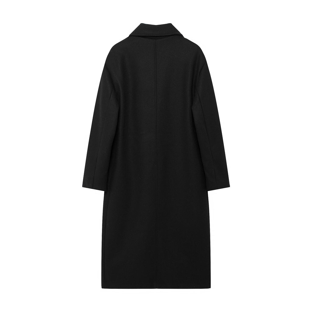 Hh feminino inverno casual mistura de lã entalhado lapela gola casaco chique trespassado trench coats oversized feminino jaquetas longas