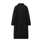 Hh feminino inverno casual mistura de lã entalhado lapela gola casaco chique trespassado trench coats oversized feminino jaquetas longas
