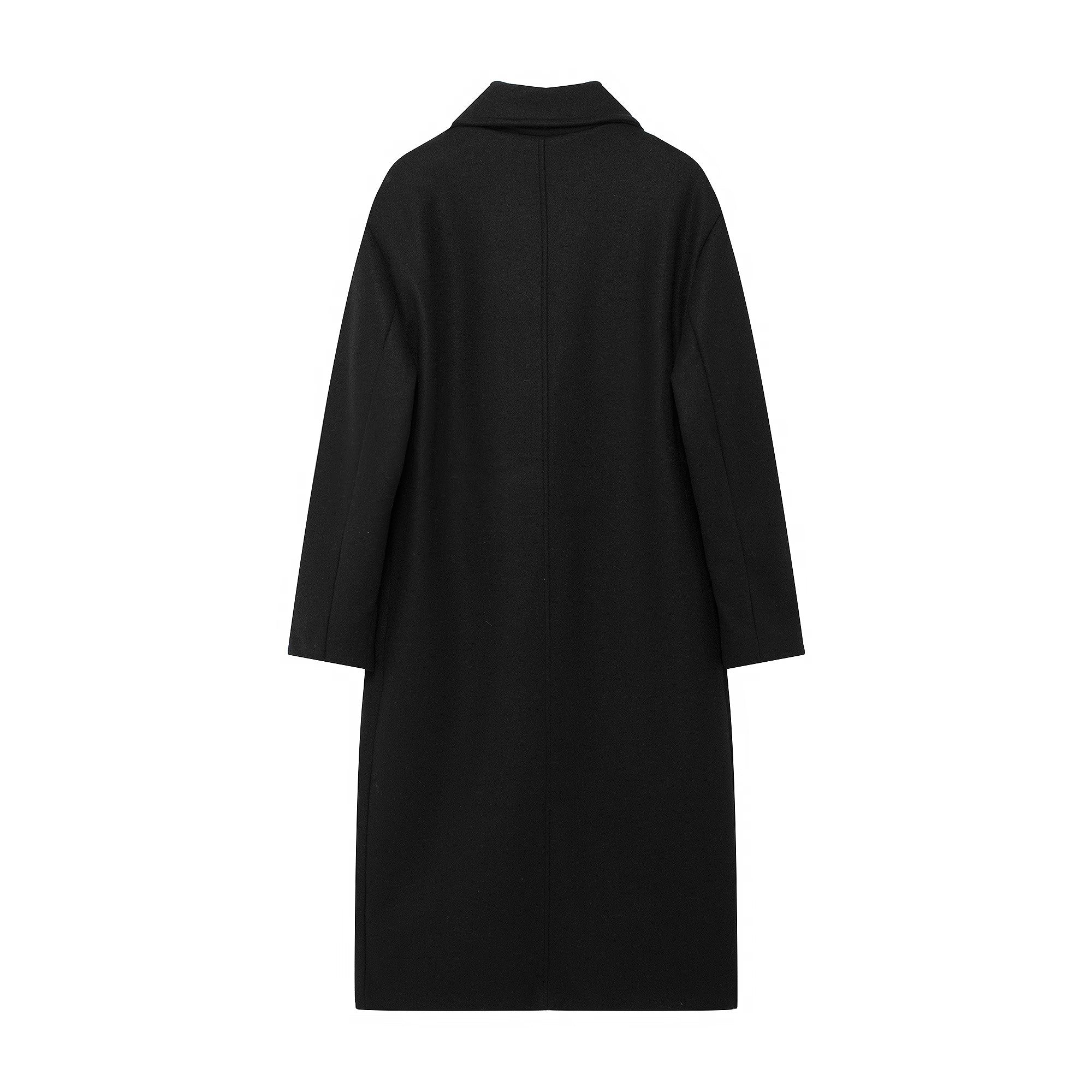 Hh feminino inverno casual mistura de lã entalhado lapela gola casaco chique trespassado trench coats oversized feminino jaquetas longas