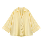 Camisa de Manga Larga HipSeam para Mulheres, Primavera, Com Barra Assimétrica e Botões, Camisas Simples com Gola Johnny
