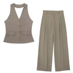Odette Buttoned Vest & Straight-Leg Pants Set