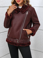 FTLZZ Faux Fur Trim Moto Jacket