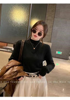 Branco de malha velo forrado meia gola alta camisola moda feminina outono inverno interior usar base camisa integrada velo topo