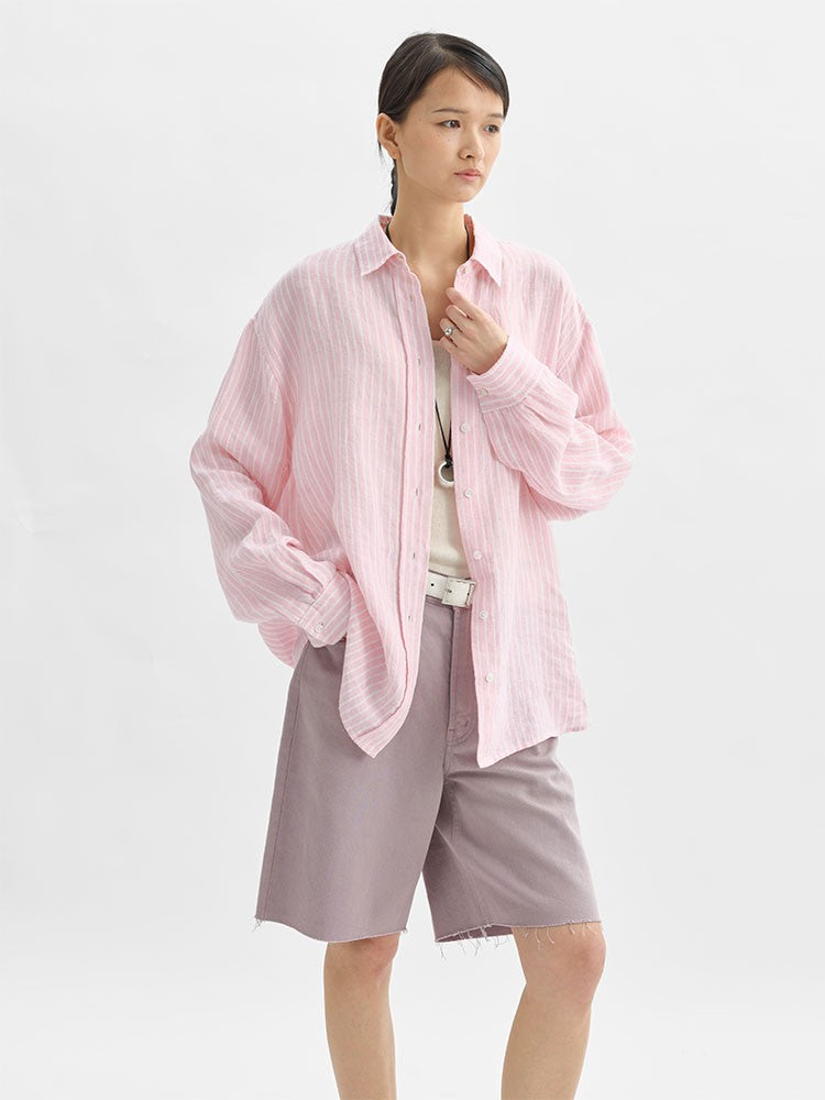 Rosalind Striped Linen-Ramie Long Sleeve Shirt