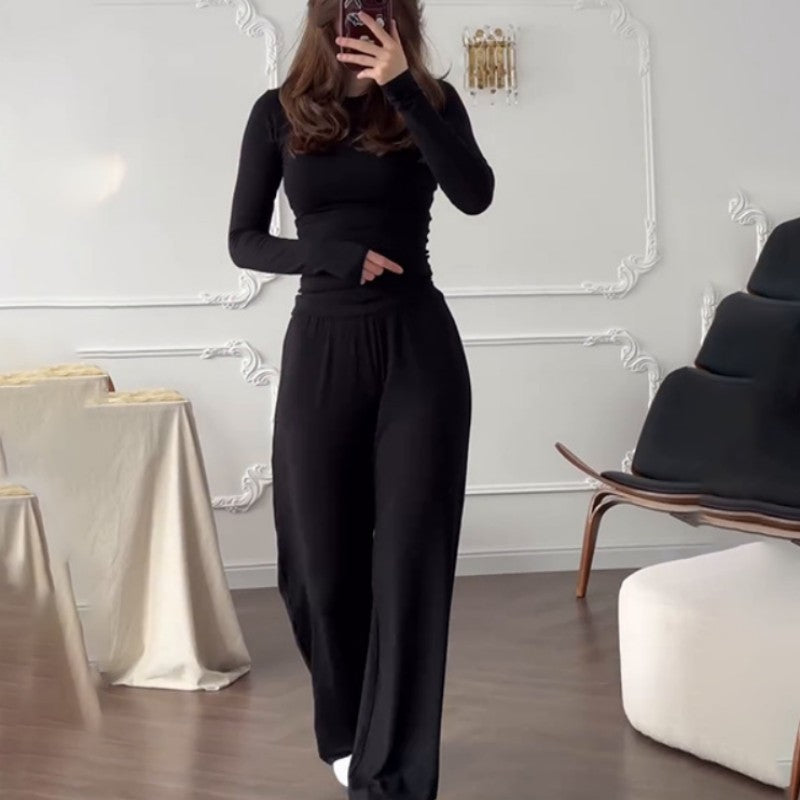 Elena Round-Neck Blouse & Elastic-Waist Pants Set